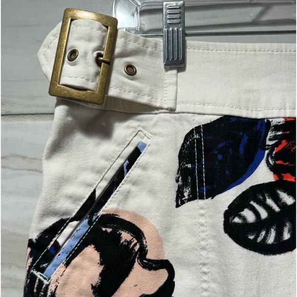 Anthropologie Maeve Women’s Floral Buckle Skirt White/Multi Size 4 - Picture 4 of 11